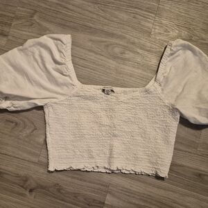 American Eagle Outfitters White Smocked Crop Top
